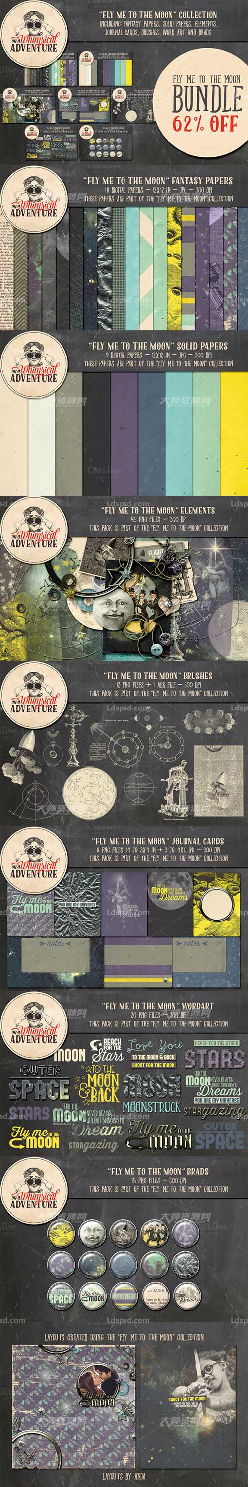 Fly Me To The Moon Collection,复古的飞向月球广告模板